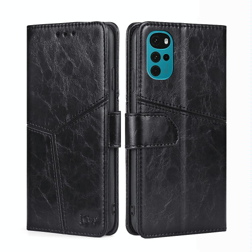 For Motorola Moto E32 India/E22s 4G Global Geometric Stitching Horizontal Flip Leather Phone Case(Black)