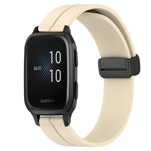 For Garmin Venu Sq 2 20mm Solid Color Magnetic Clasp Silicone Watch Band(Beige)