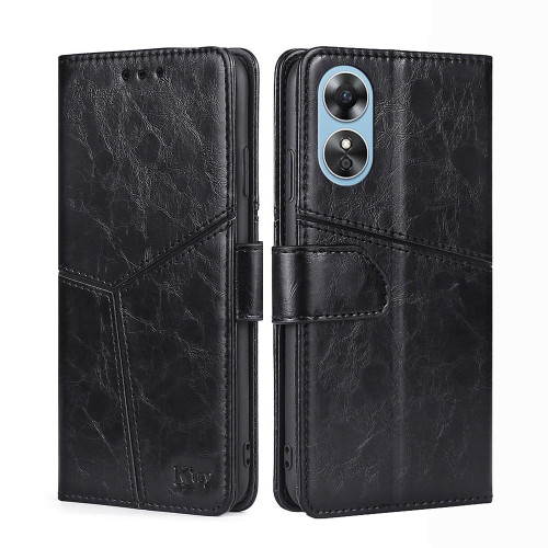 For OPPO A17 Geometric Stitching Horizontal Flip Leather Phone Case(Black) For OPPO A17 Geometric Stitching Horizontal Flip Leather Phone Case(Black)