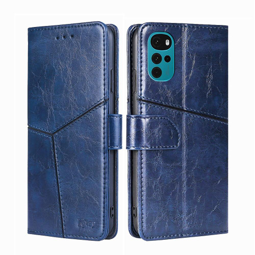 For Motorola Moto E32 India/E22s 4G Global Geometric Stitching Horizontal Flip Leather Phone Case(Blue)