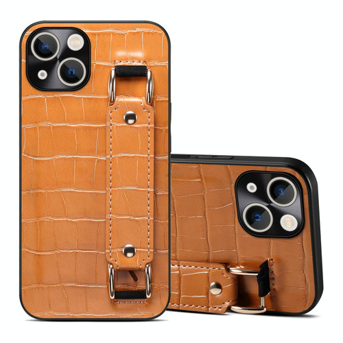 For iPhone 13 Crocodile Wristband Wallet Leather Back Cover Phone Case(Brown) For iPhone 13 Crocodile Wristband Wallet Leather Back Cover Phone Case(Brown)