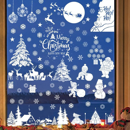 Christmas Static Glass Window Decoration Background Decorative Stickers(White Santa Claus)