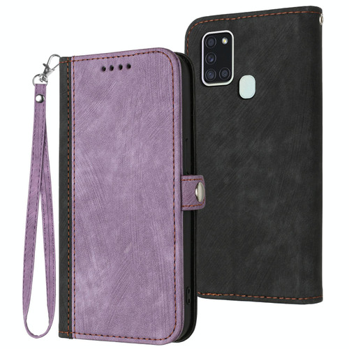 For Samsung Galaxy A21s Side Buckle Double Fold Hand Strap Leather Phone Case(Purple)