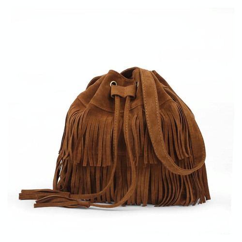 Frosted Tassel Bucket Bag Single Shoulder Crossbody Bag For Women(Brown)