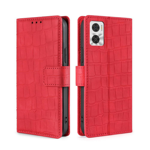 For Motorola Moto E22/E22i Skin Feel Crocodile Magnetic Clasp Leather Phone Case(Red)