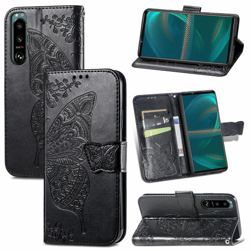 For Sony Xperia 5 IV Butterfly Love Flower Embossed Leather Phone Case(Black) For Sony Xperia 5 IV Butterfly Love Flower Embossed Leather Phone Case(Black)