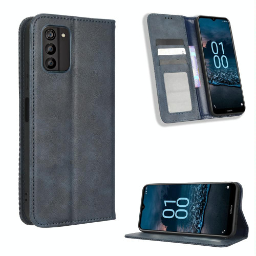 For Nokia G100 Magnetic Buckle Retro Texture Leather Phone Case(Blue)