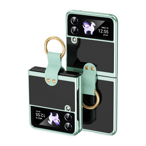 For Samsung Galaxy Z Flip3 5G Electroplating Transparent Phone Case with Ring(Green)