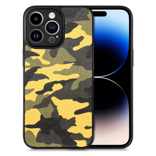 For iPhone 14 Pro Camouflage Leather Back Cover Phone Case(Yellow)