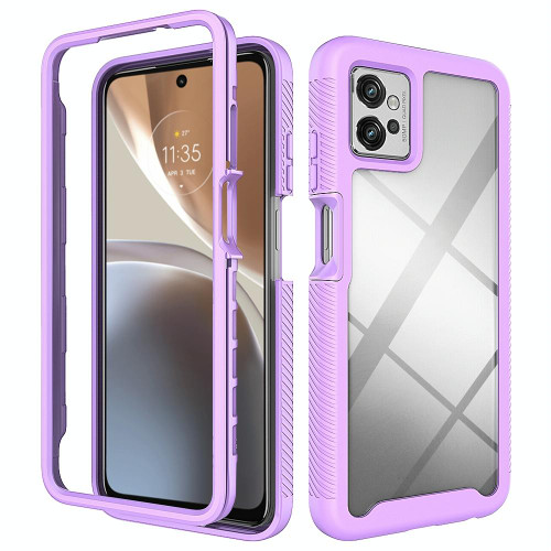 For Motorola Moto G32 Starry Sky Solid Color TPU Clear PC Phone Case(Purple)