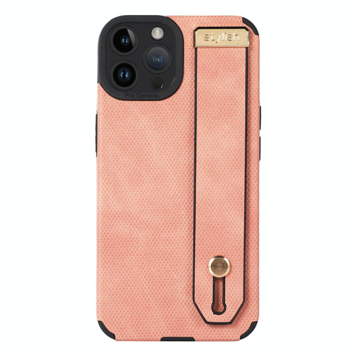 For iPhone 13 Pro Max Wrist Strap TPU Leather Phone Case(Pink)