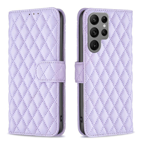 For Samsung Galaxy S23 Ultra 5G Diamond Lattice Wallet Leather Flip Phone Case(Purple)
