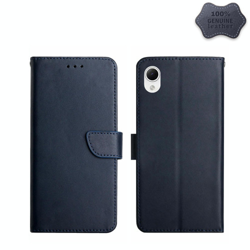 For Samsung Galaxy A23e/A23s Genuine Leather Fingerprint-proof Flip Phone Case(Blue)