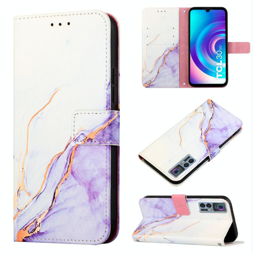 For TCL 30 5G/30+ 5G PT003 Marble Pattern Flip Leather Phone Case(White Purple LS006)