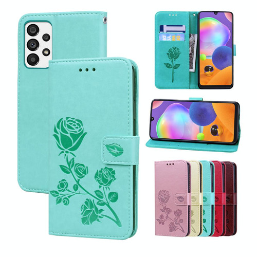 For Samsung Galaxy A73 5G Rose Embossed Flip PU Leather Phone Case(Green)