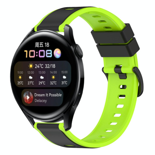 For Huawei Watch 3 22mm Two-Color Silicone Watch Band(Black+Lime Green)
