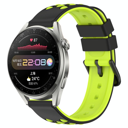 For Huawei Watch 3 Pro 22mm Two-Color Porous Silicone Watch Band(Black+Lime Green)