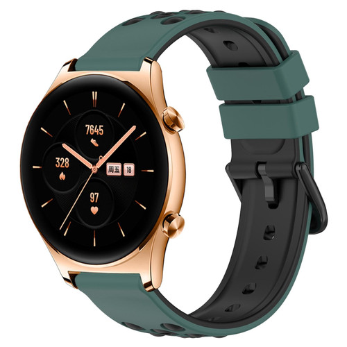 For Honor Watch GS 3 22mm Two-Color Porous Silicone Watch Band(Olive Green+Black)
