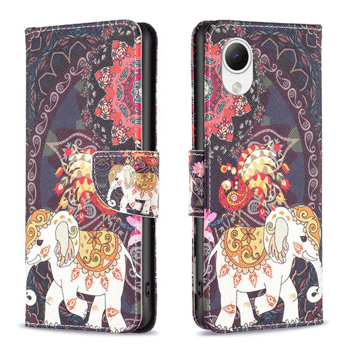 For Samsung Galaxy A23e 5G Colored Drawing Pattern Flip Leather Phone Case(Flowers Elephant)