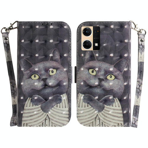 For OPPO Reno7 4G 3D Colored Horizontal Flip Leather Phone Case(Hug Cat)