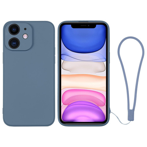 For iPhone 11 Silicone Phone Case with Wrist Strap(Grey Blue) For iPhone 11 Silicone Phone Case with Wrist Strap(Grey Blue)