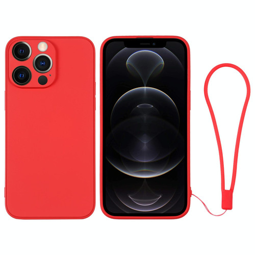 For iPhone 12 Pro Silicone Phone Case with Wrist Strap(Red)
