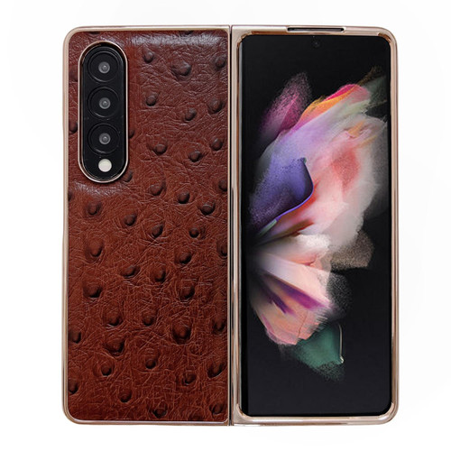 For Samsung Galaxy Z Fold3 5G Genuine Leather Ostrich Texture Nano Plating Phone Case(Coffee)