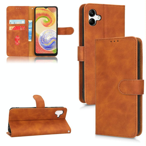 For Samsung Galaxy A04 4G Skin Feel Magnetic Flip Leather Phone Case(Brown)