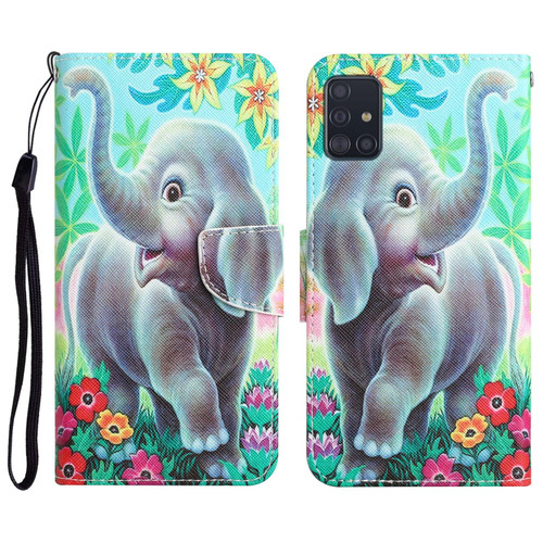 For Samsung Galaxy A51 Colored Drawing Leather Phone Case(Elephant)