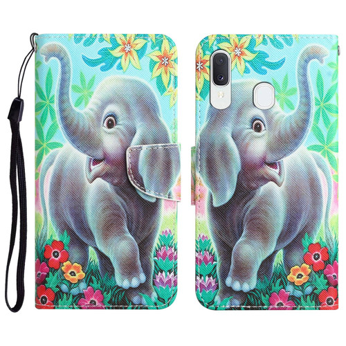 For Samsung Galaxy A20e Colored Drawing Leather Phone Case(Elephant)