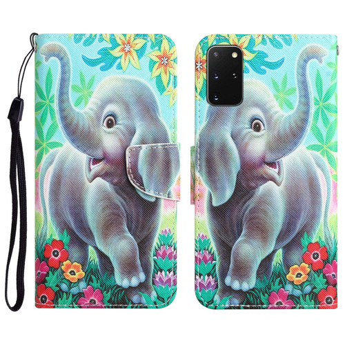 For Samsung Galaxy S20+ Colored Drawing Leather Phone Case(Elephant)