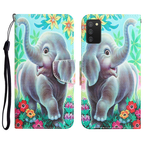 For Samsung Galaxy A02s Colored Drawing Leather Phone Case(Elephant)