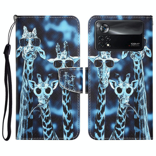 For Xiaomi Poco X4 Pro 5G Colored Drawing Leather Phone Case(Giraffes)