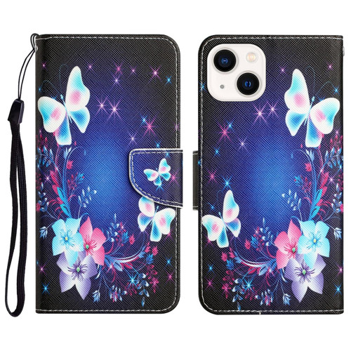For iPhone 13 Colored Drawing Leather Phone Case(Butterfly)