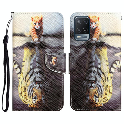 For OPPO A16 Colored Drawing Leather Phone Case(Tiger)