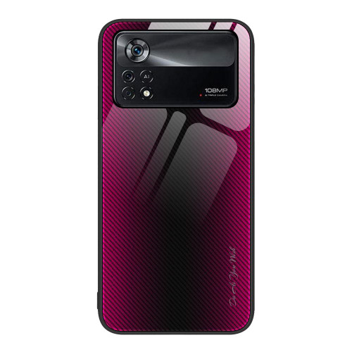 For Xiaomi Poco X4 Pro 5G Texture Gradient Glass TPU Phone Case(Rose Red)