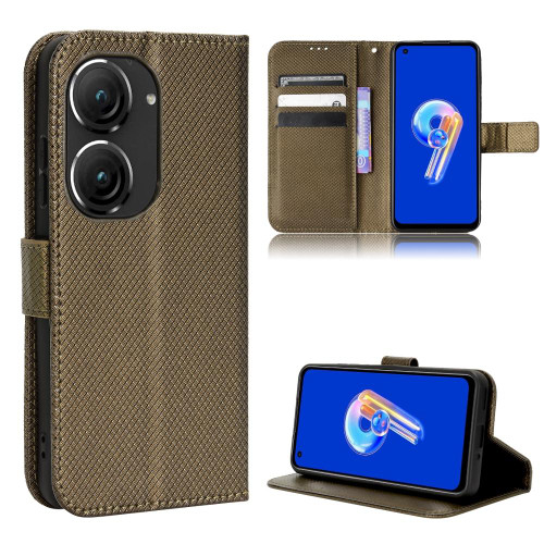 For ASUS Zenfone 9 Diamond Texture Leather Phone Case(Brown) For ASUS Zenfone 9 Diamond Texture Leather Phone Case(Brown)