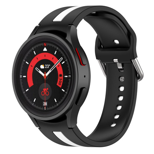 For Samsung Galaxy Watch5 / Watch5 Pro Two-color Stripe Silicone Watch Band(Black White) For Samsung Galaxy Watch5 / Watch5 Pro Two-color Stripe Silicone Watch Band(Black White)