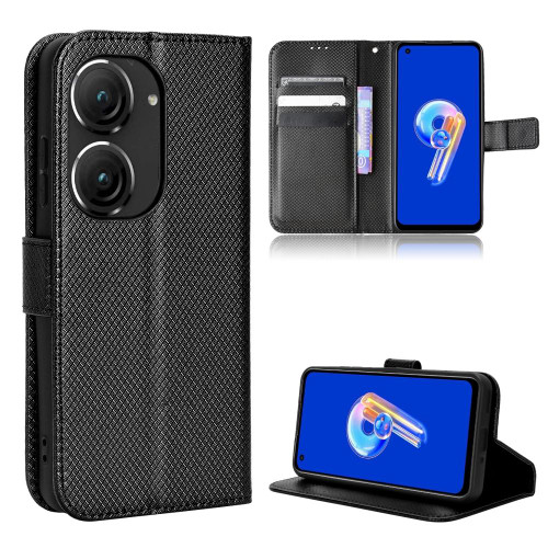For ASUS Zenfone 9 Diamond Texture Leather Phone Case(Black) For ASUS Zenfone 9 Diamond Texture Leather Phone Case(Black)
