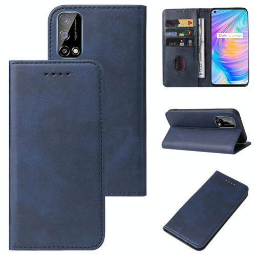 For Realme Q2 Magnetic Closure Leather Phone Case(Blue)