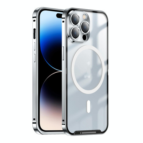 For iPhone 14 Pro Max MagSafe Frosted Metal Phone Case (Silver)