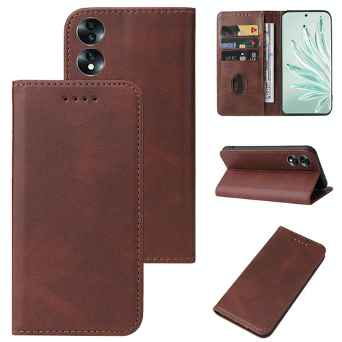 For Honor 70 Magnetic Closure Leather Phone Case(Brown)