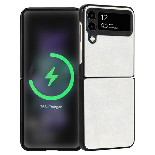 For Samsung Galaxy Z Flip4 Lambskin Texture Leather Folded Phone Case(White) For Samsung Galaxy Z Flip4 Lambskin Texture Leather Folded Phone Case(White)