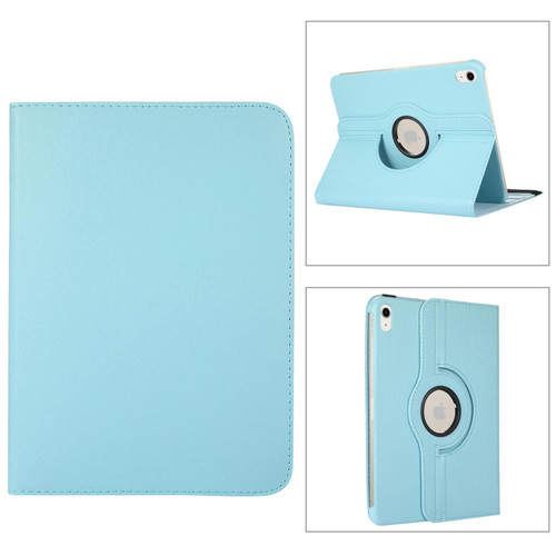 For iPad 10th Gen 10.9 2022 360 Degree Rotation Litchi Texture Flip Leather Tablet Case with Holder (Sky Blue)