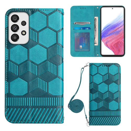 For Samsung Galaxy A73 5G Crossbody Football Texture Magnetic PU Phone Case(Light Blue)