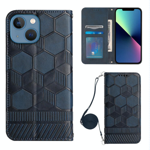 For iPhone 13 Crossbody Football Texture Magnetic PU Phone Case(Dark Blue)