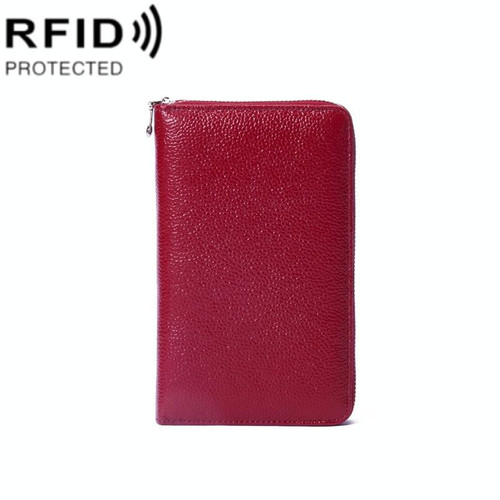 1659 RFID Anti-magnetic Anti-theft Passport Bag Document Bag Wallet(Red Wine)