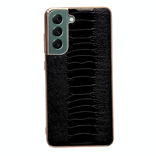 For Samsung Galaxy S22 5G Genuine Leather Weilai Series Nano Electroplating Phone Case(Black)