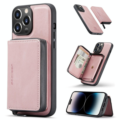 For iPhone 14 Pro Max JEEHOOD Magnetic Zipper Wallet Leather Phone Case (Pink)