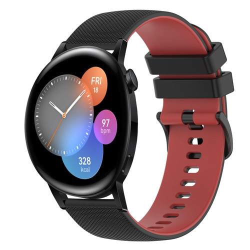 For Huawei Watch GT3 46mm 22mm Checkered Two-Color Silicone Watch Band(Black+Red)